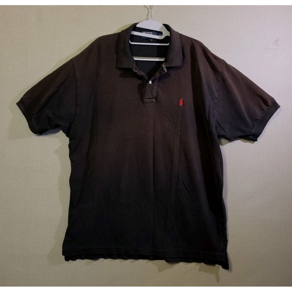 Polo Ralph Lauren Mens XXL Black Polo Shirt Distressed Faded Grunge Red Pony VTG